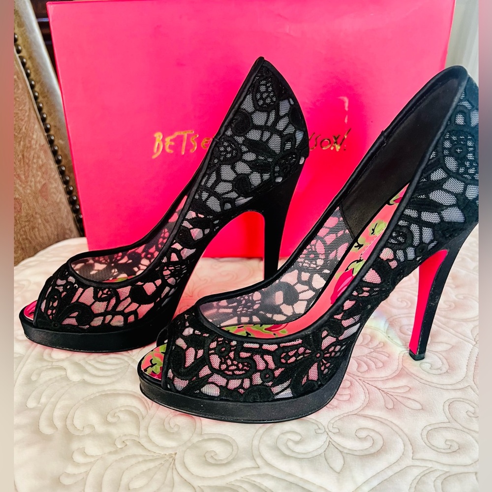 Betsey Johnson Stiletto Peep Toe Heels.